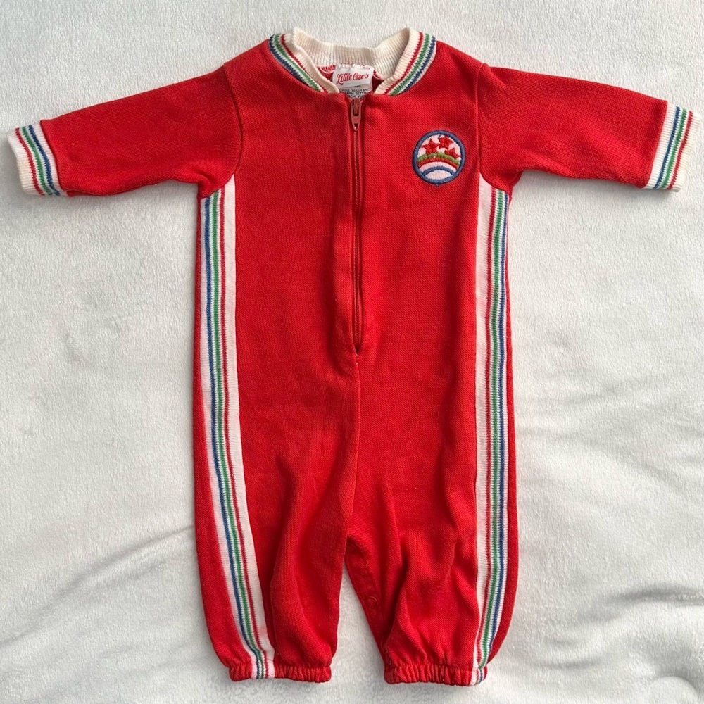 Vintage Little Ones Baby 3 Months Red Stripe Jumpsuit Romper One Piece Knit